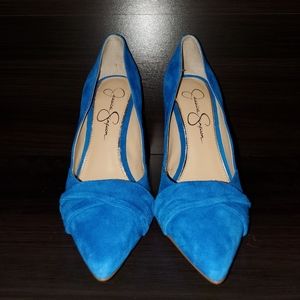 New, Never Worn, Blue Suede, Heels/Pumps, Size 7